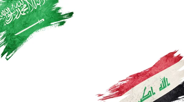 Bandeiras da Arábia Saudita e do Iraque em fundo branco — Fotografia de Stock